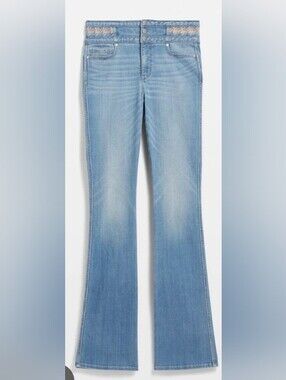WHBM White House Black Market Skinny Flare Jeans Novelty Waistband 00 Like New